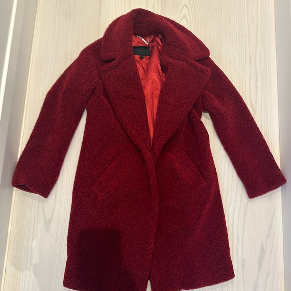 Kendall & Kylie deep red teddy coat in XS NWOT